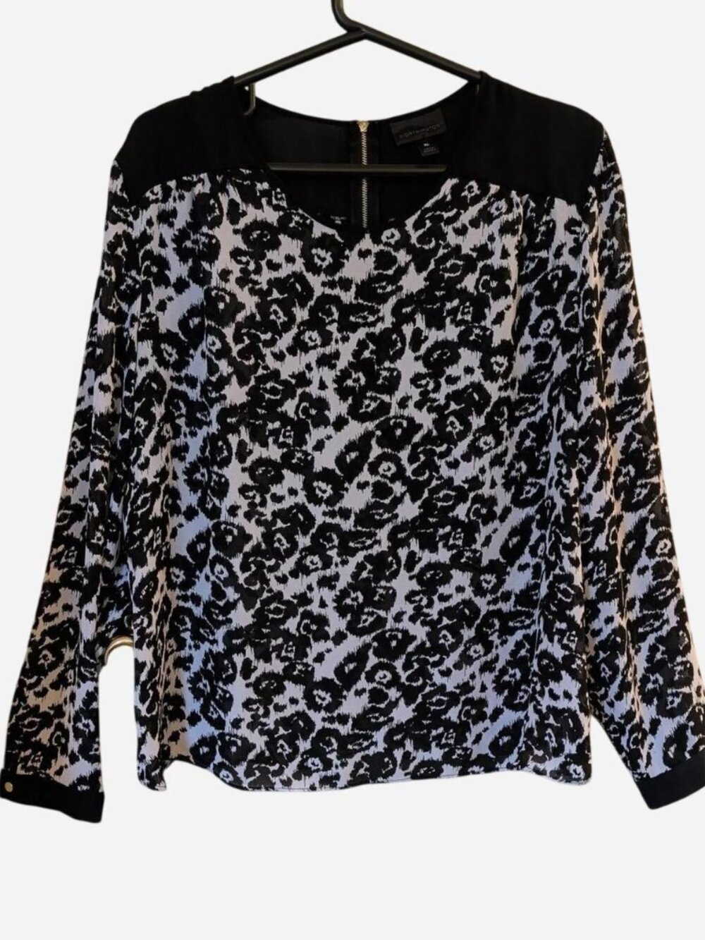 Worthington Black & White Leopard Print Sheer Blouse XL Back Zip